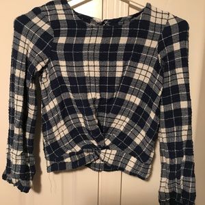 Speechless Kids wrap front Plaid, cropped, roll sleeve Girls shirt